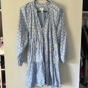 Jessica Simpson Light Blue and White Dress size L mini long sleeve
